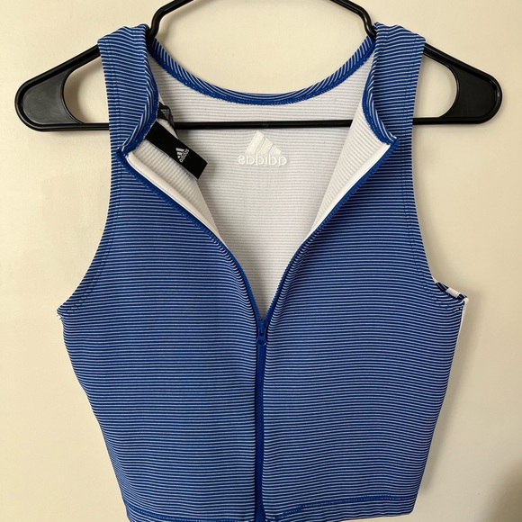 Adidas Women's Zippable Ribbed Tank Top, Royal Blue - Picture 6 of 6